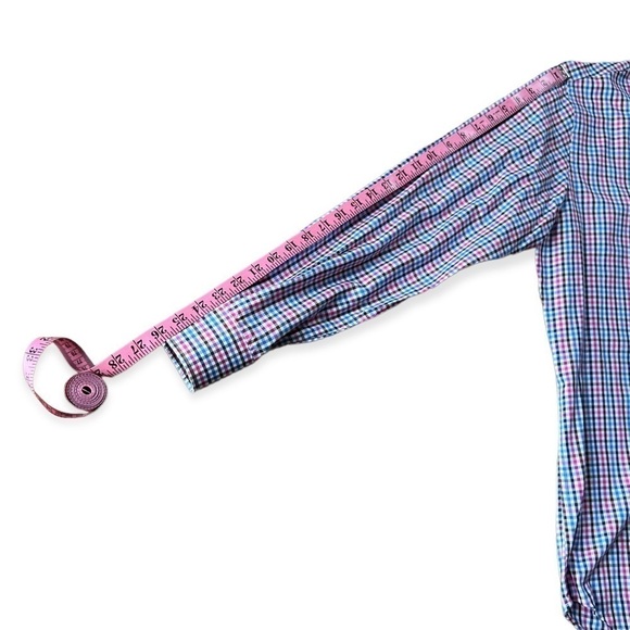 Peter Millar Men’s Pink Brown Blue Plaid Button Front Long Sleeve Shirt, Medium - Picture 7 of 9